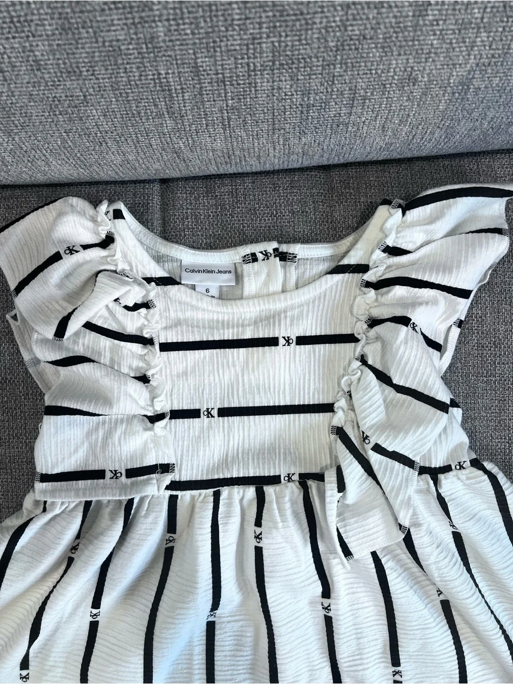 Calvin Klein White Dress with Black Striped Logo Detail